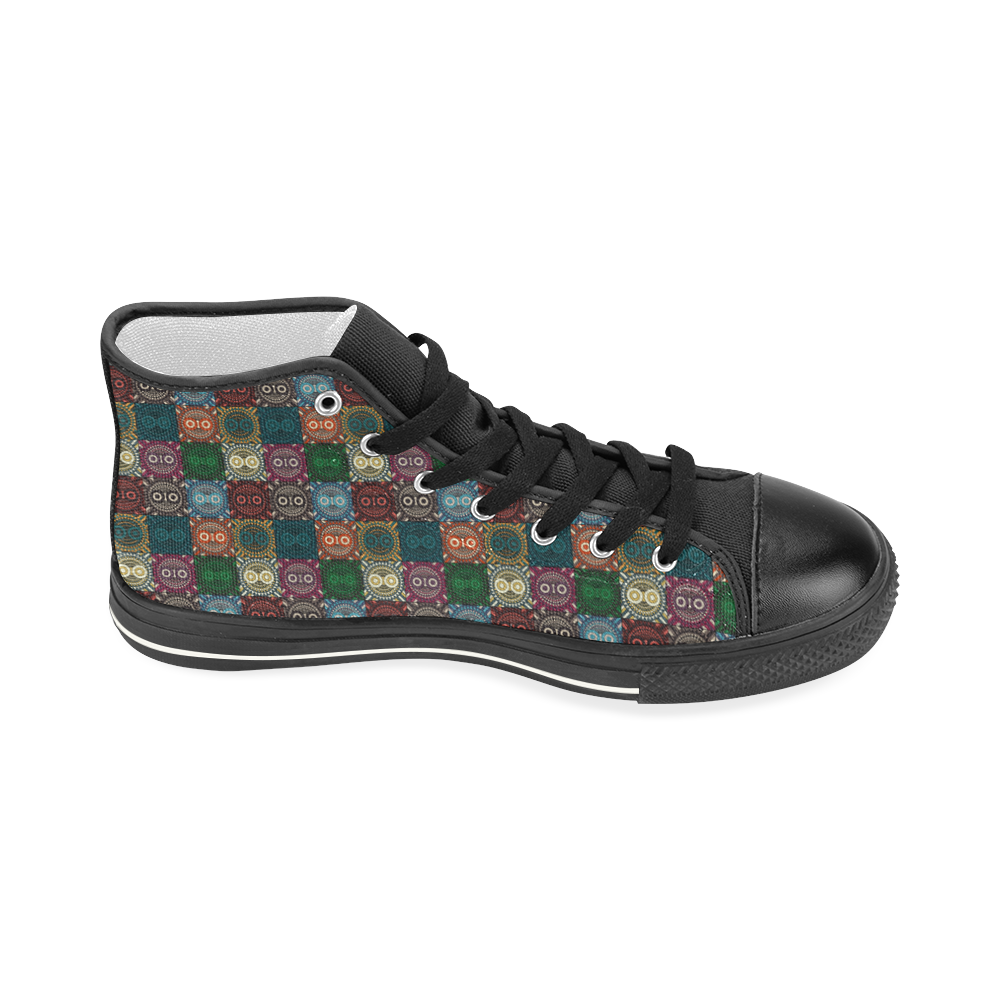 Polychrome Owl Women's Classic High Top Canvas Shoes (Model 017)