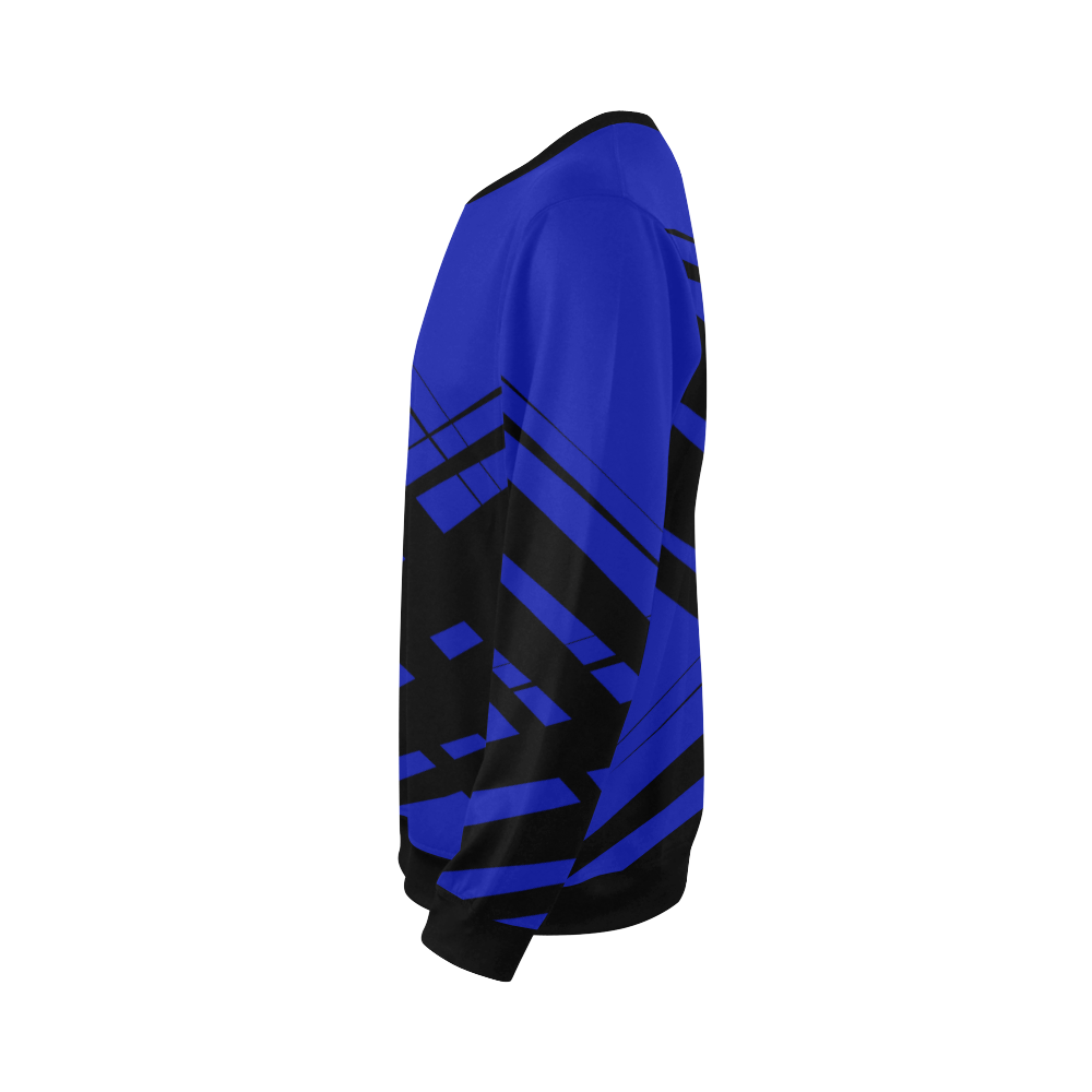 Black and Blue Diagonal Criss Cross All Over Print Crewneck Sweatshirt for Men/Large (Model H18)