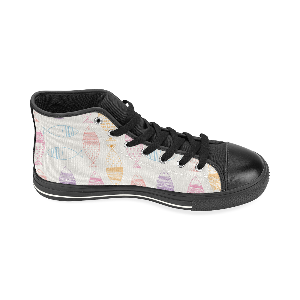abstract tribal fish High Top Canvas Women's Shoes/Large Size (Model 017)