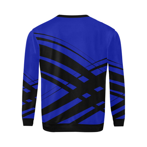 Black and Blue Diagonal Criss Cross All Over Print Crewneck Sweatshirt for Men/Large (Model H18)