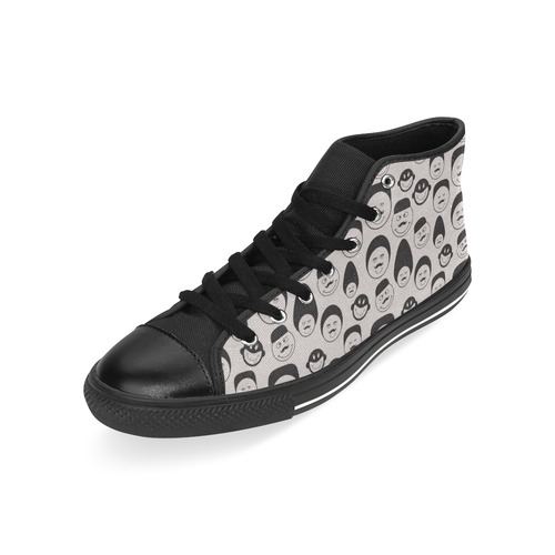 black and white emotion faces High Top Canvas Women's Shoes/Large Size (Model 017)