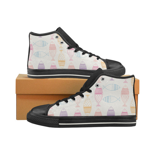 abstract tribal fish High Top Canvas Women's Shoes/Large Size (Model 017)