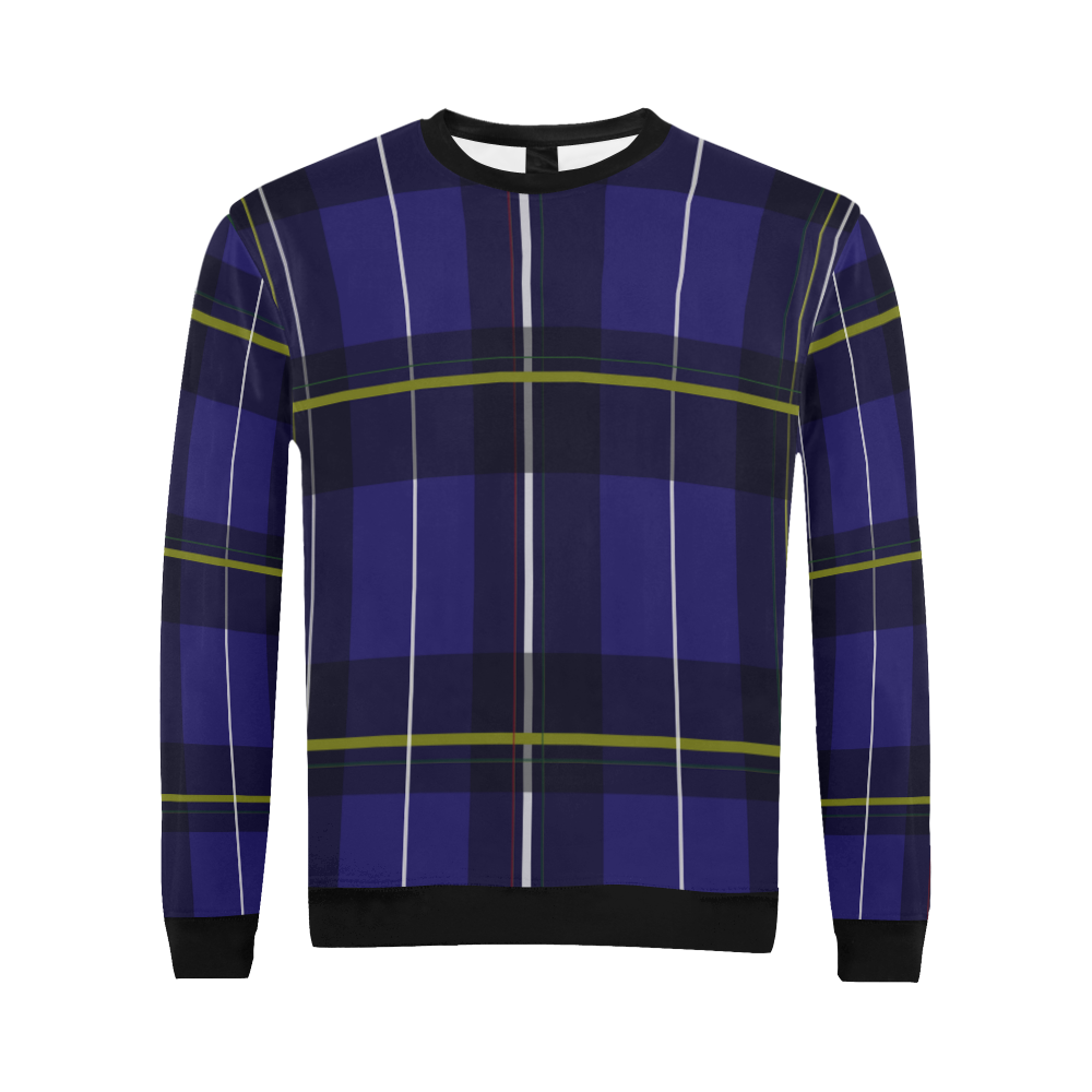 blue-plaid All Over Print Crewneck Sweatshirt for Men/Large (Model H18)