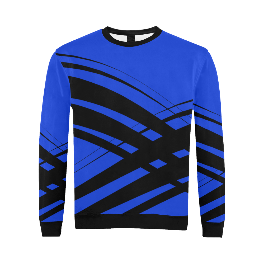 Black and Blue Diagonal Criss Cross All Over Print Crewneck Sweatshirt ...