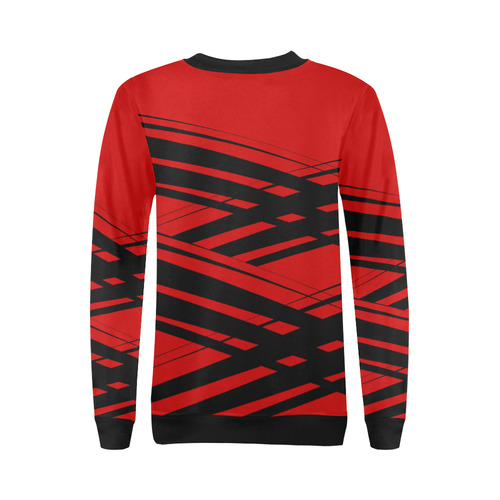 Black and Red Diagonal Criss Cross All Over Print Crewneck Sweatshirt for Women (Model H18)
