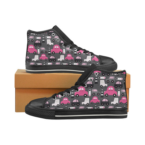 pink toy cars High Top Canvas Women's Shoes/Large Size (Model 017)