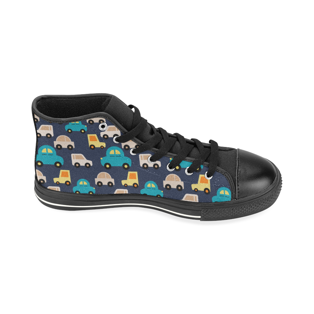 cartoon cars pattern High Top Canvas Women's Shoes/Large Size (Model 017)