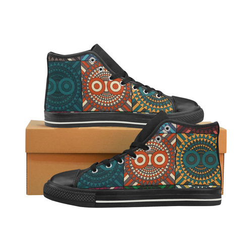 Polychrome Owl Mask High Top Canvas Women's Shoes/Large Size (Model 017)