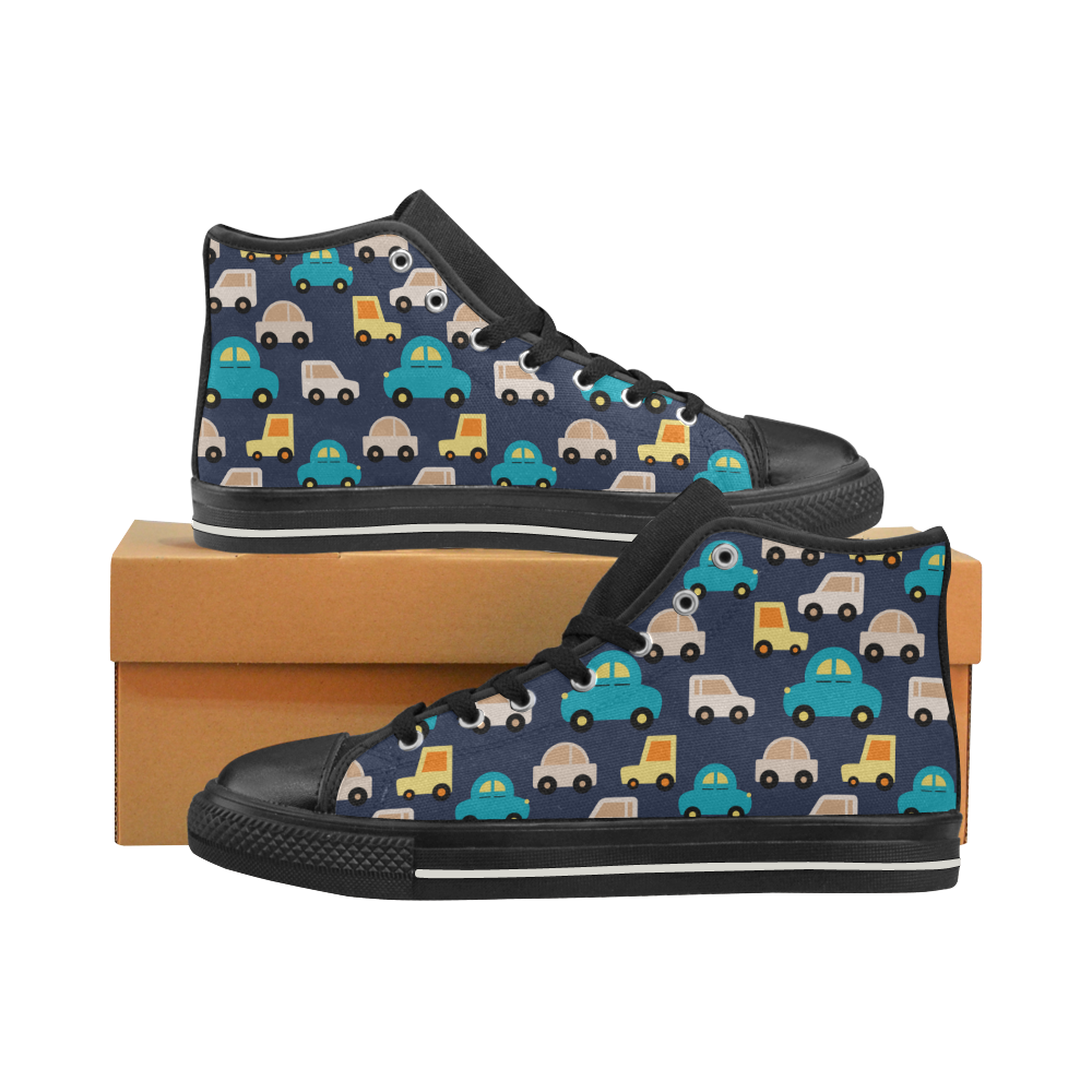 cartoon cars pattern High Top Canvas Women's Shoes/Large Size (Model 017)
