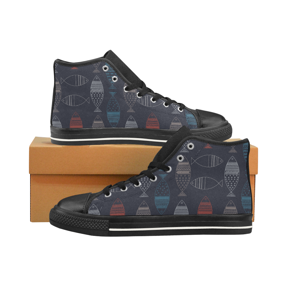 abstract fish Men’s Classic High Top Canvas Shoes /Large Size (Model 017)