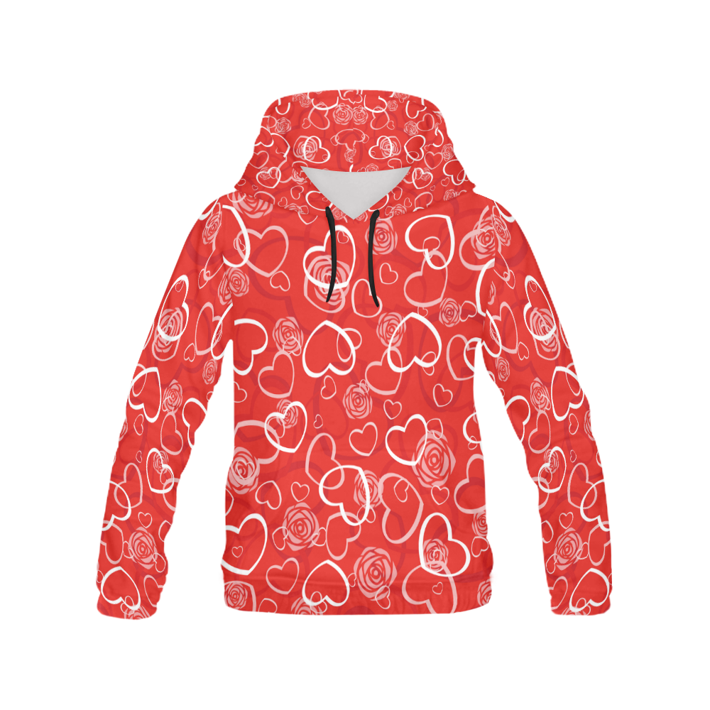 white hearts on red hoodie for women All Over Print Hoodie for Women (USA Size) (Model H13)