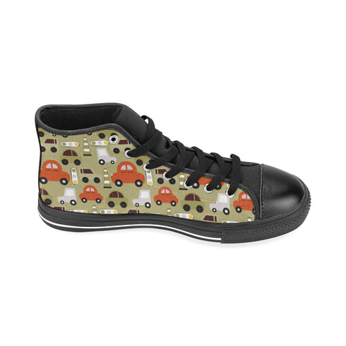 toy cars pattern High Top Canvas Women's Shoes/Large Size (Model 017)
