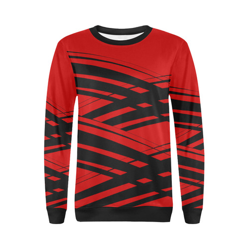 Black and Red Diagonal Criss Cross All Over Print Crewneck Sweatshirt for Women (Model H18)