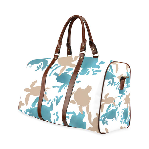 Swimming Turtles Pattern white Waterproof Travel Bag/Large (Model 1639)