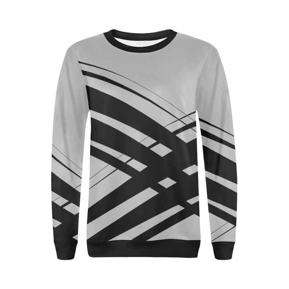 Black And Silver Diagonal Criss Cross All Over Print Crewneck Sweatshirt for Women (Model H18)
