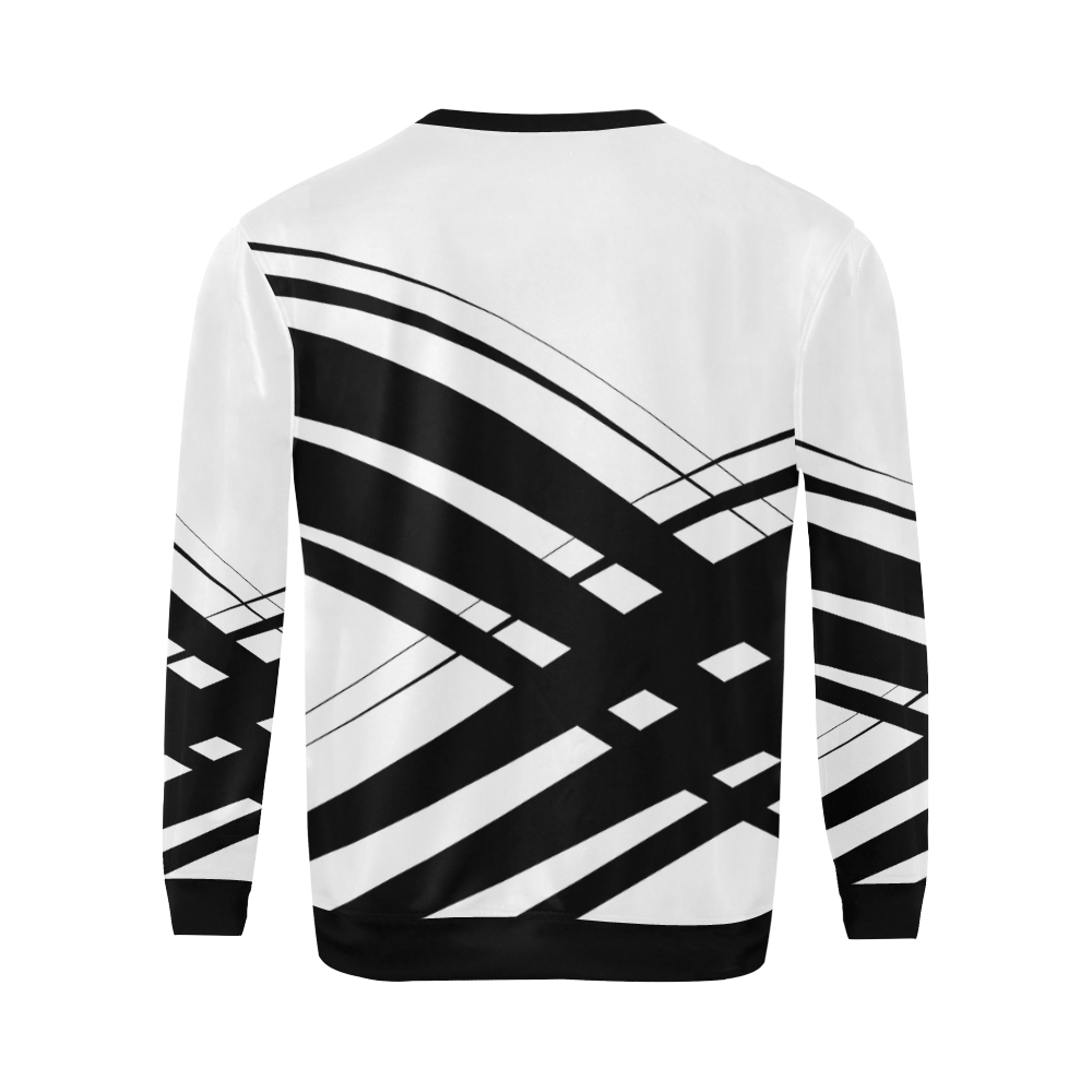 Black and White Diagonal Criss Cross All Over Print Crewneck Sweatshirt for Men/Large (Model H18)