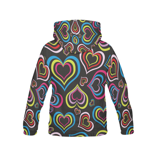 coloured hearts on black hoodie for women All Over Print Hoodie for Women (USA Size) (Model H13)