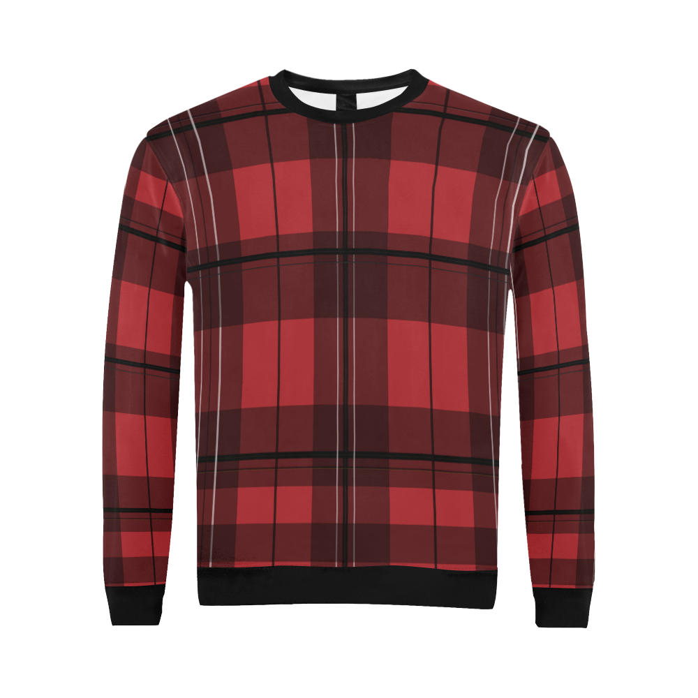 red-plaid All Over Print Crewneck Sweatshirt for Men/Large (Model H18)