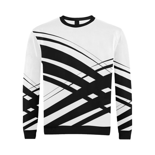 Black and White Diagonal Criss Cross All Over Print Crewneck Sweatshirt for Men (Model H18)