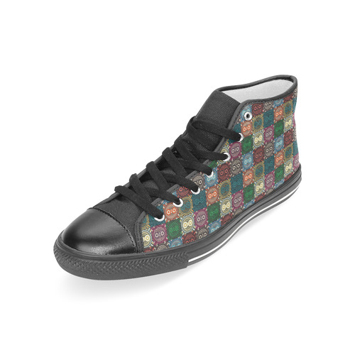 Polychrome Owl Women's Classic High Top Canvas Shoes (Model 017)