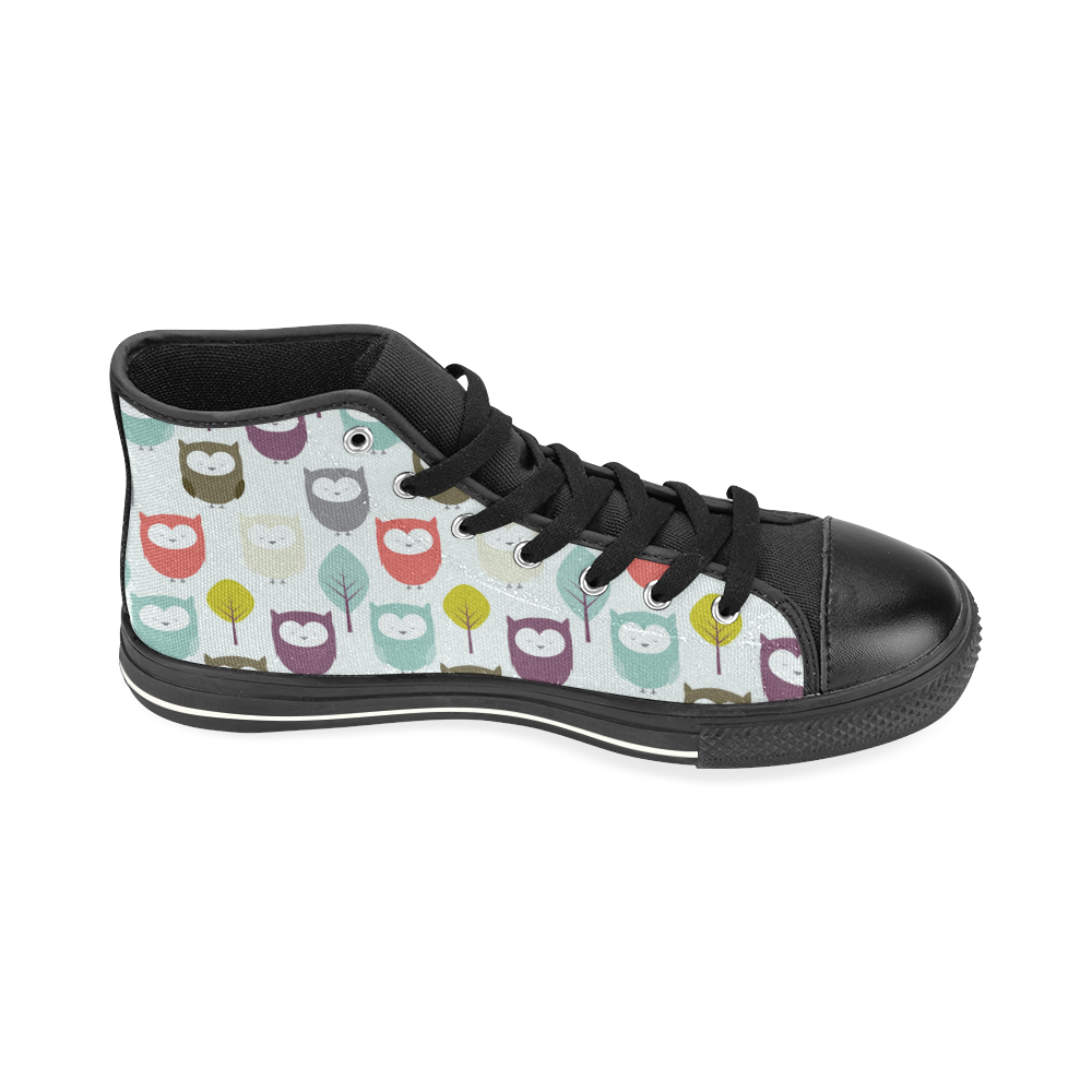 fabric owls tree High Top Canvas Women's Shoes/Large Size (Model 017)