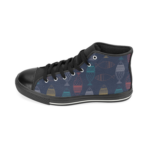 color abstract fish High Top Canvas Women's Shoes/Large Size (Model 017)