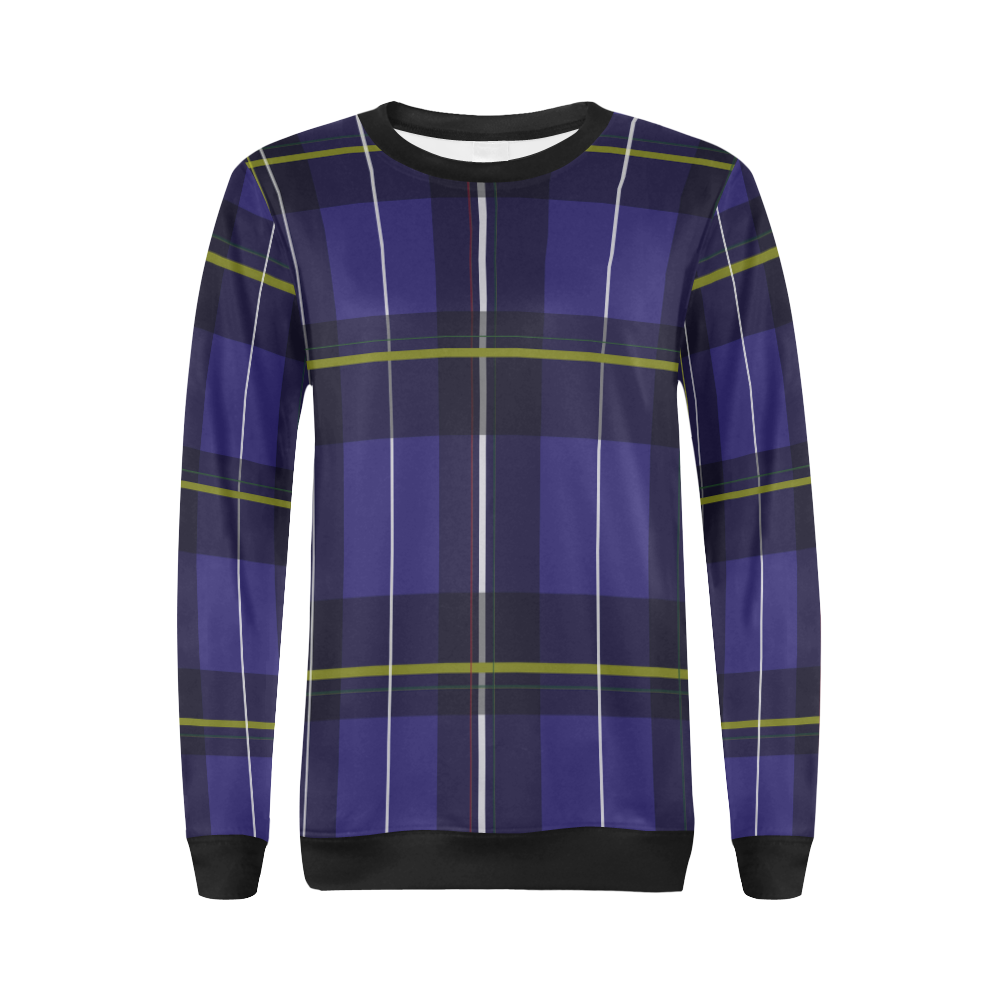 blue-plaid All Over Print Crewneck Sweatshirt for Women (Model H18)