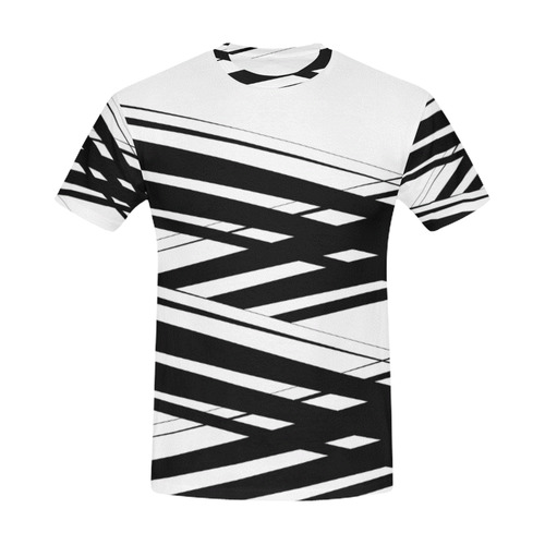 Black and White Diagonal Criss Cross All Over Print T-Shirt for Men (USA Size) (Model T40)