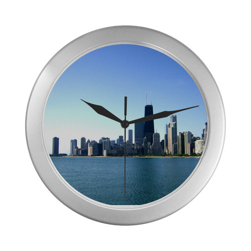 Chicago Skyline Silver Wall Clock Silver Color Wall Clock