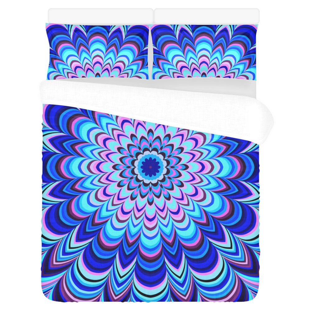 Neon blue striped mandala 3-Piece Bedding Set