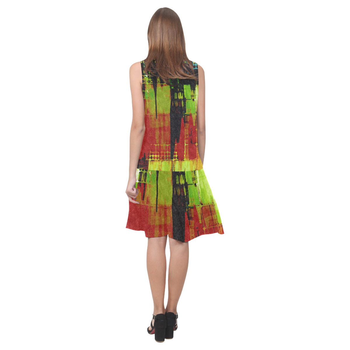 Grunge texture Sleeveless Splicing Shift Dress(Model D17)