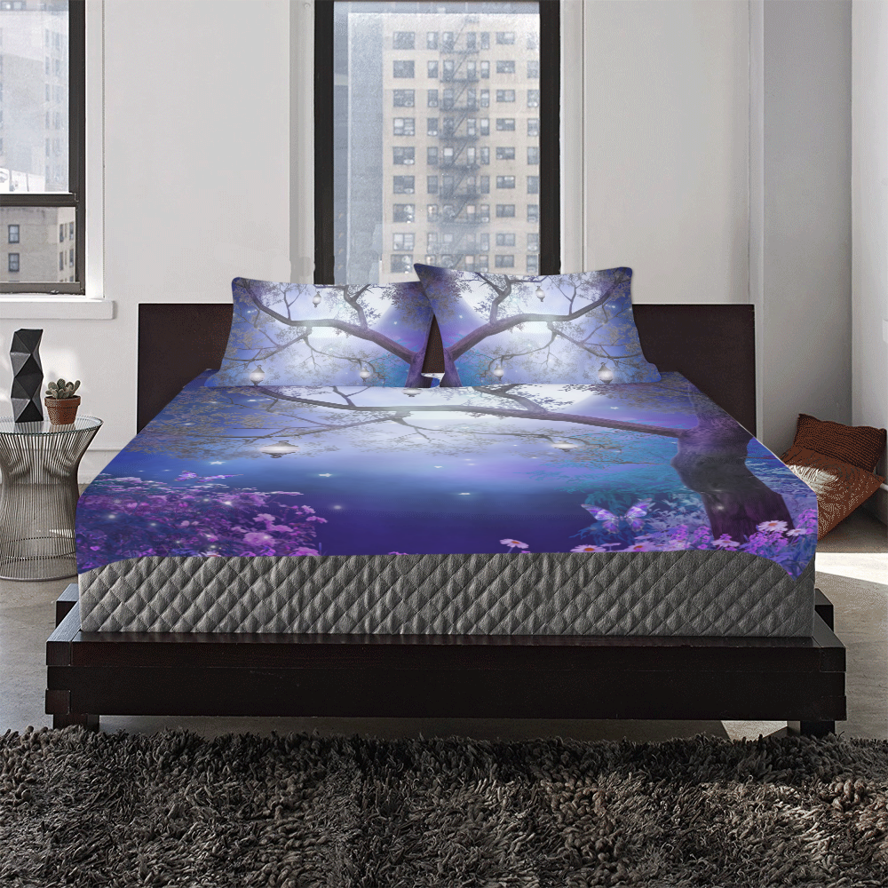 Purple meadow with a fairy tree 3-Piece Bedding Set