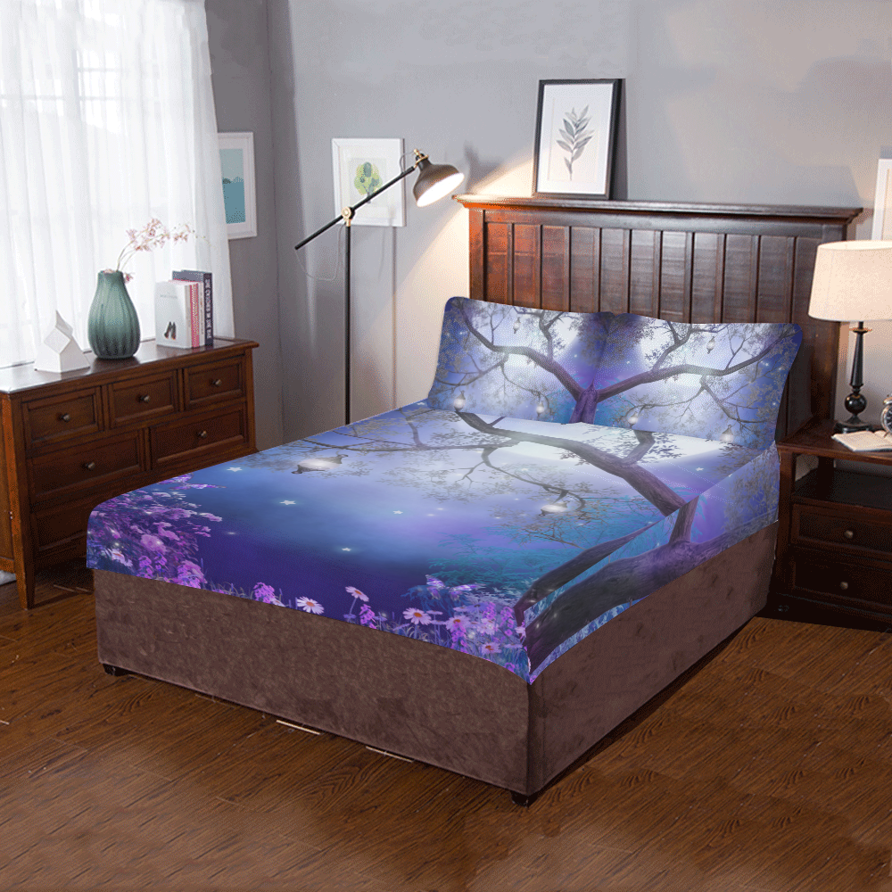 Purple meadow with a fairy tree 3-Piece Bedding Set