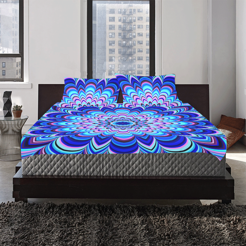 Neon blue striped mandala 3-Piece Bedding Set