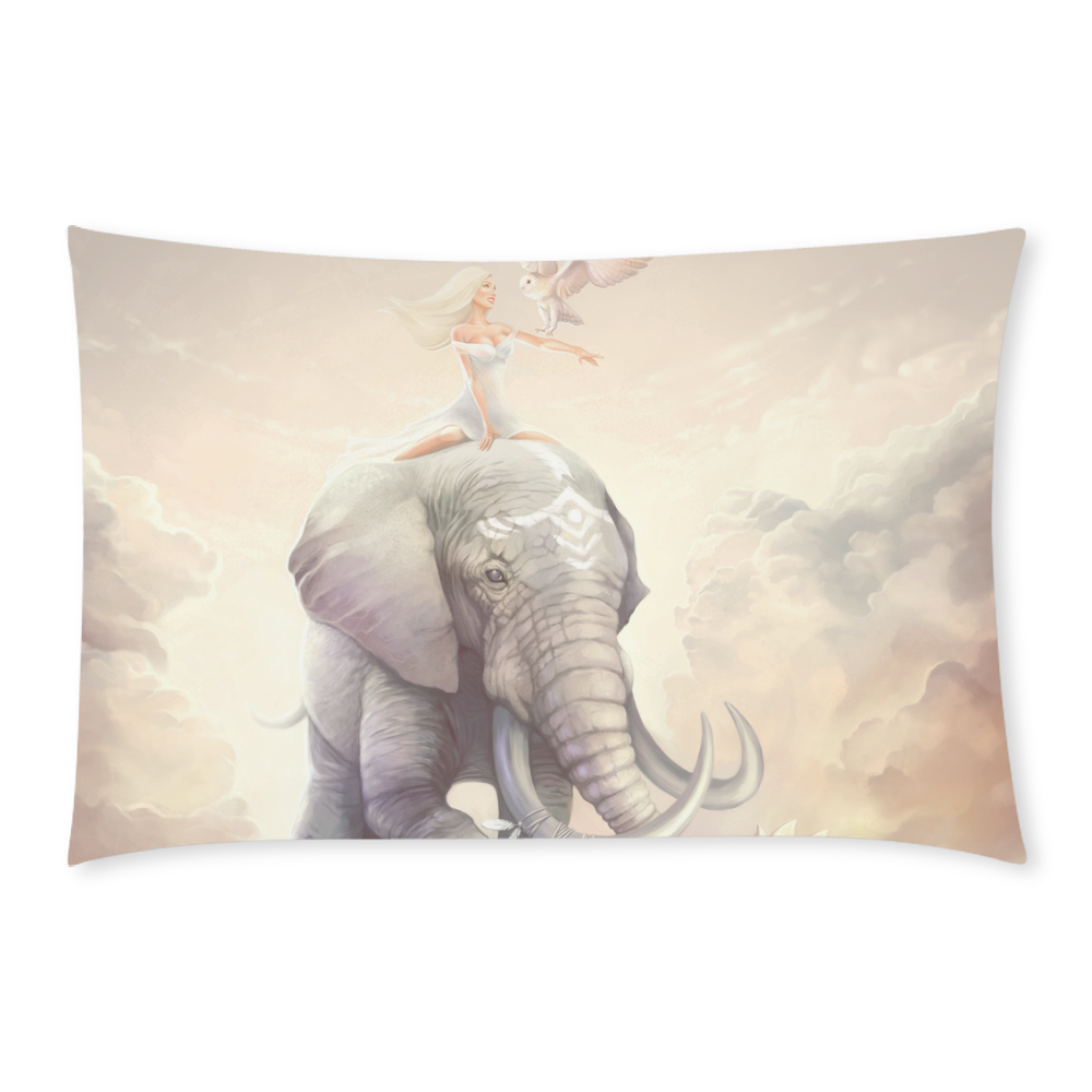 Girl riding an elephant with lotus flower 3-Piece Bedding Set