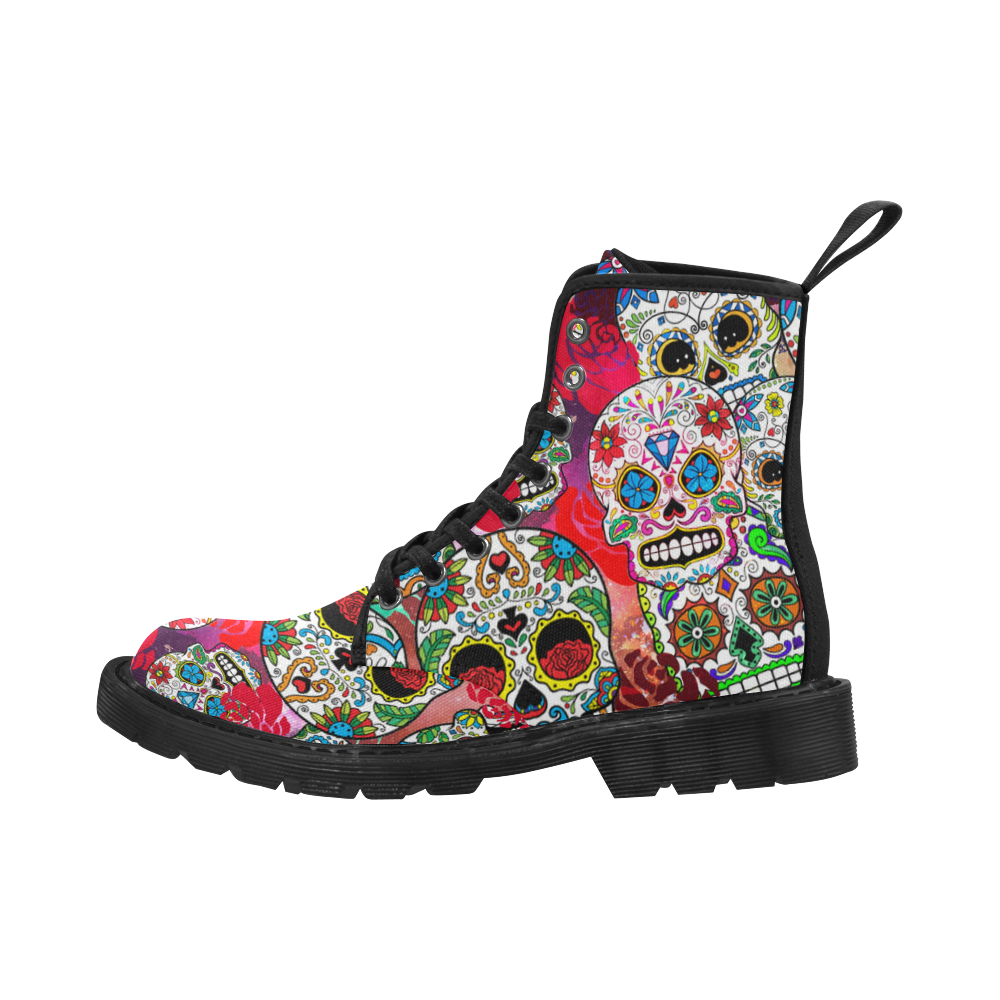 Dia de los Muertos Martin Boots for Women (Black) (Model 1203H)