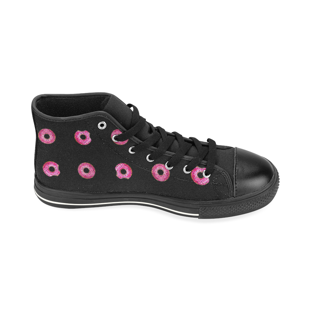 rosquillas zapa negra High Top Canvas Women's Shoes/Large Size (Model 017)