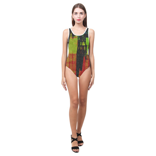 Grunge texture Vest One Piece Swimsuit (Model S04)