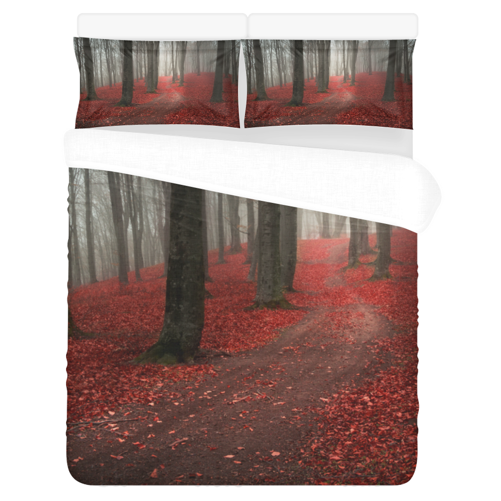 Foggy day into the forest during autumn 3-Piece Bedding Set