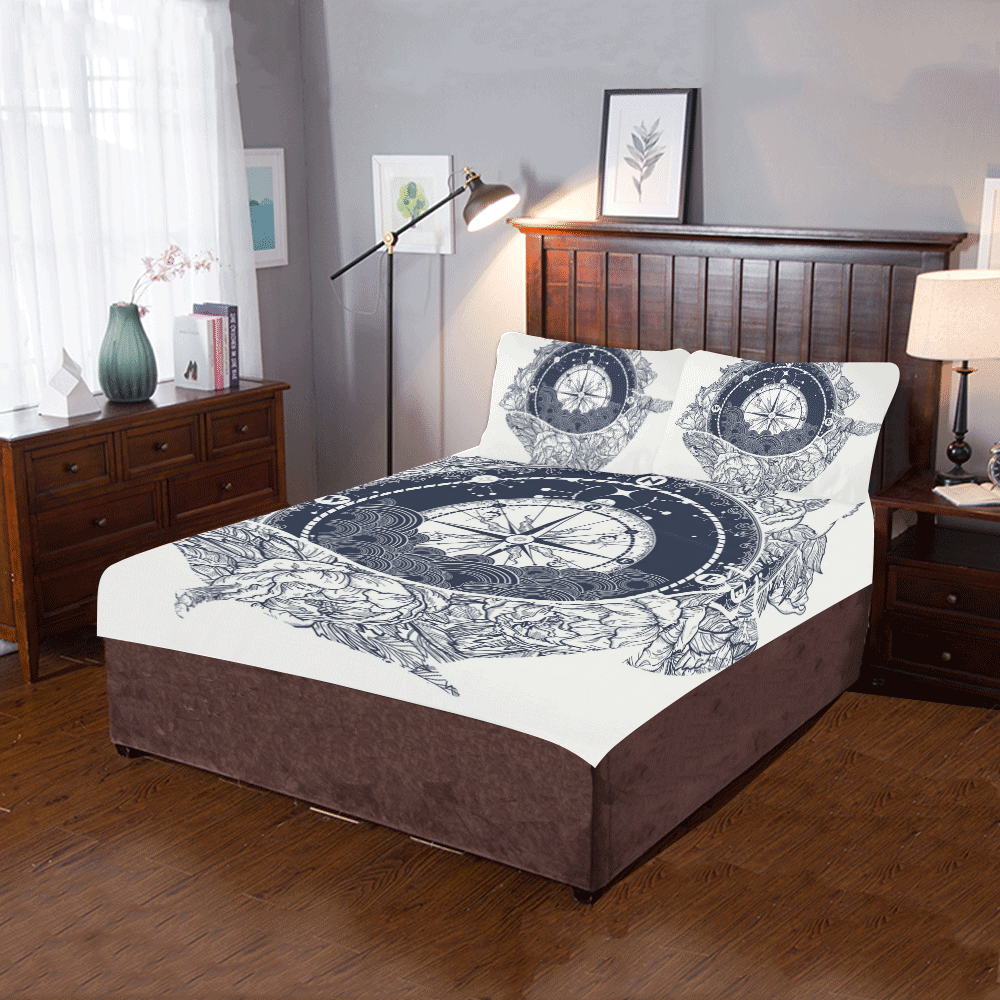 Compass and Whale 3-Piece Bedding Set