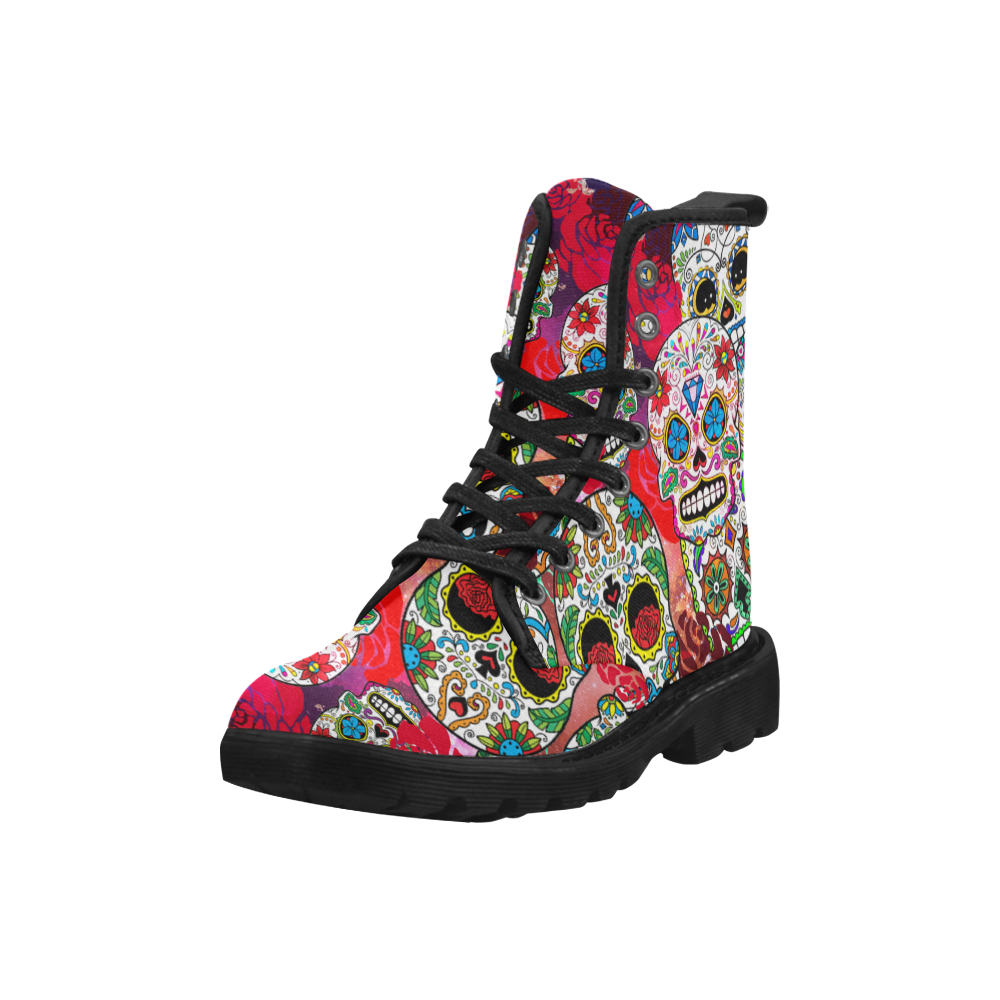 Dia de los Muertos Martin Boots for Women (Black) (Model 1203H)