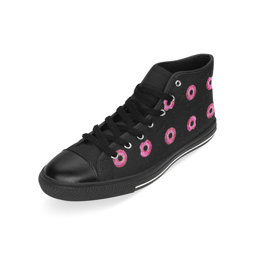 rosquillas zapa negra High Top Canvas Women's Shoes/Large Size (Model 017)