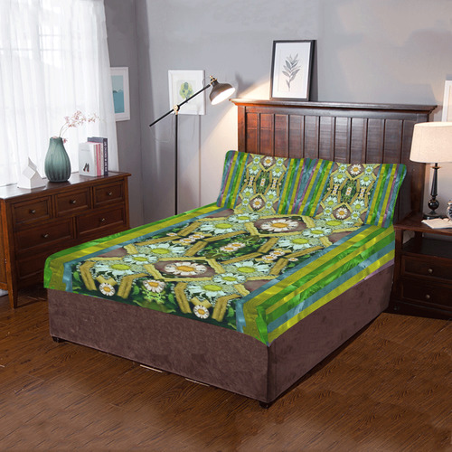 Bread sticks and fantasy flowers in a rainbow 3-Piece Bedding Set