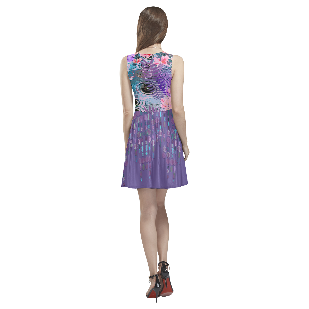 Tropical Violet Monarch Thea Sleeveless Skater Dress(Model D19)