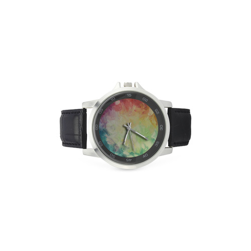 Painted canvas Unisex Stainless Steel Leather Strap Watch(Model 202)