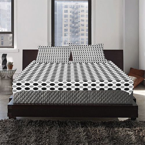 black gray white polka dots 3-Piece Bedding Set