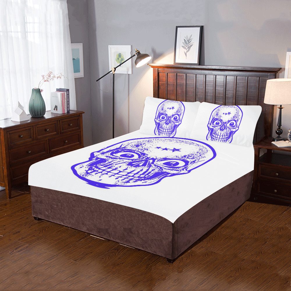 Sketchy Skull , blue by JamColors 3-Piece Bedding Set