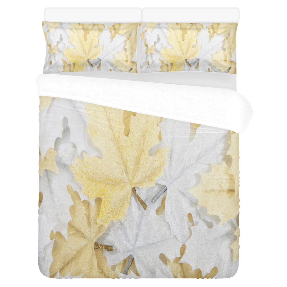 Gold And White Leaves 3-Piece Bedding Set