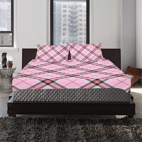 pink plaid 2 3-Piece Bedding Set