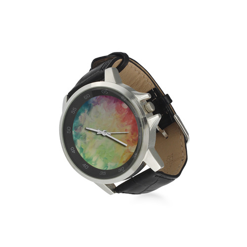 Painted canvas Unisex Stainless Steel Leather Strap Watch(Model 202)